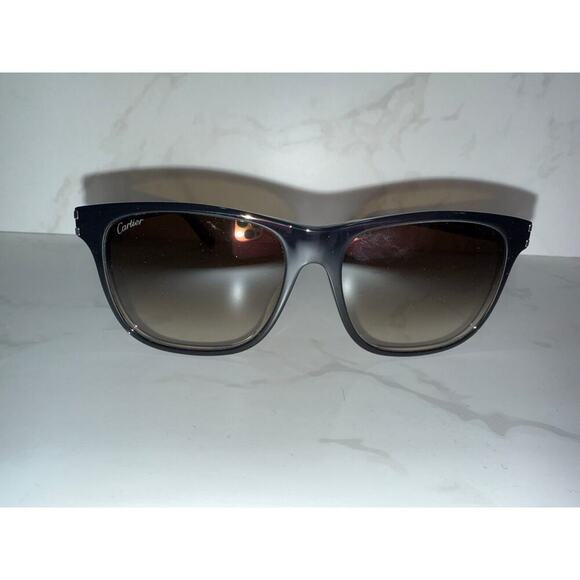 Cartier Sunglasses Black Silver Brown Gradient Lens 50MCL02540 Unisex Eyewear - Picture 1 of 6